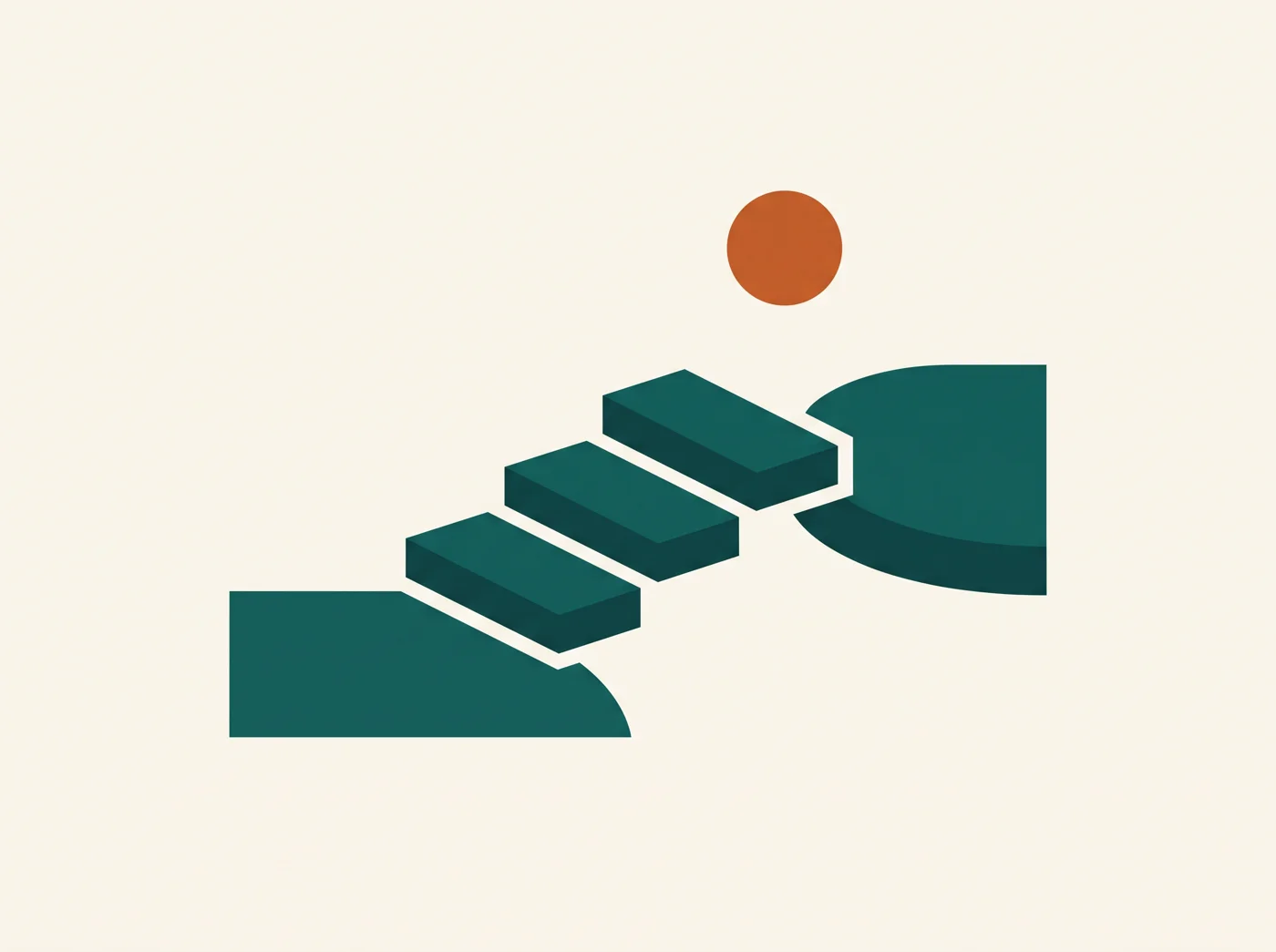 Illustration of a simple bridge made of three steps, representing a three-step process